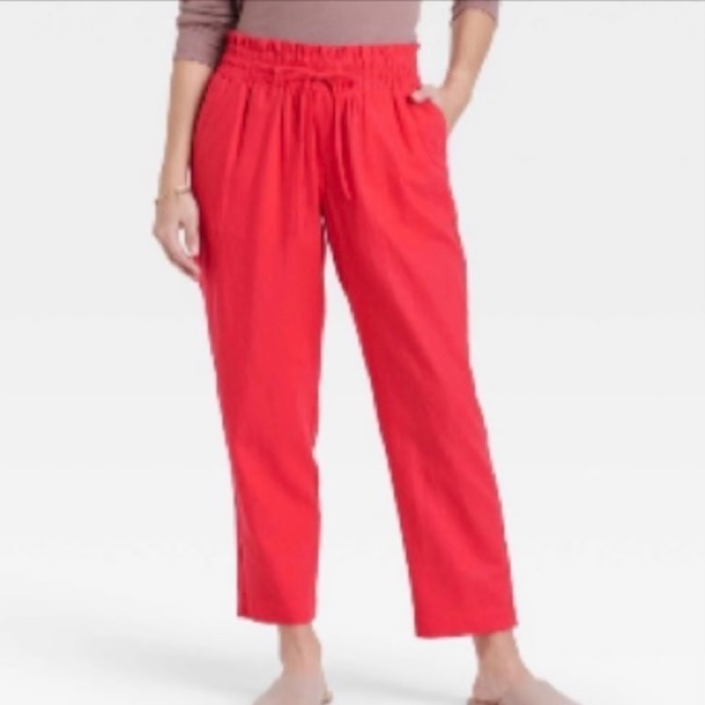 New Day Linen Blend High-Rise Ruffle
Waisted Pull-On Ankle Pants,
